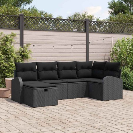 Ensemble de canapé de jardin avec coussin 6 pcs Noir Poly rotin 545566545566