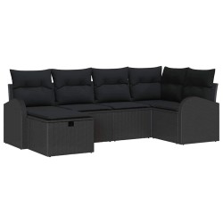 Ensemble de canapé de jardin avec coussin 6 pcs Noir Poly rotin 545566545566
