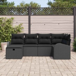 Ensemble de canapé de jardin avec coussin 6 pcs Noir Poly rotin 545566545566