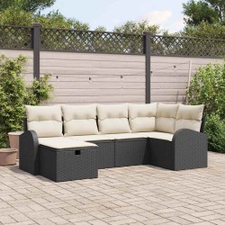 Ensemble de canapé de jardin avec coussin 6 pcs Noir Poly rotin 545567545567