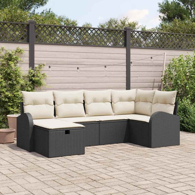 Ensemble de canapé de jardin avec coussin 6 pcs Noir Poly rotin 545567545567