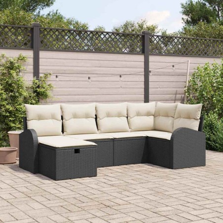 Ensemble de canapé de jardin avec coussin 6 pcs Noir Poly rotin 545567545567