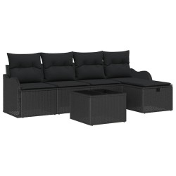 Ensemble de canapé de jardin avec coussin 6 pcs Noir Poly rotin 545574545574