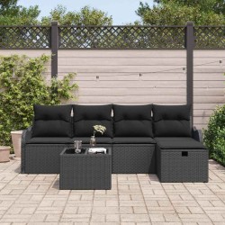 Ensemble de canapé de jardin avec coussin 6 pcs Noir Poly rotin 545574545574