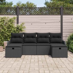 Ensemble de canapé de jardin avec coussin 6 pcs Noir Poly rotin 545576545576