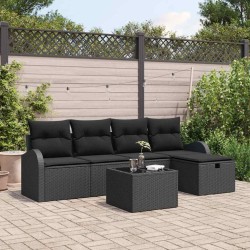 Ensemble de canapé de jardin avec coussin 6 pcs Noir Poly rotin 545584545584