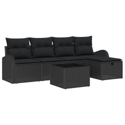 Ensemble de canapé de jardin avec coussin 6 pcs Noir Poly rotin 545584545584