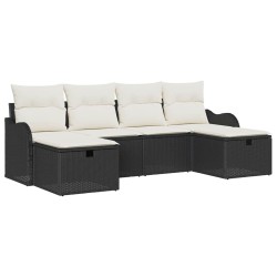 Ensemble de canapé de jardin avec coussin 6 pcs Noir Poly rotin 545594545594