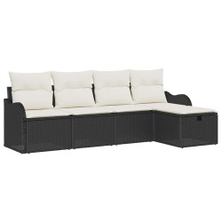 Ensemble de canapé de jardin avec coussin 5 pcs Noir Poly rotin 545596545596