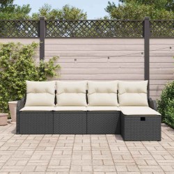 Ensemble de canapé de jardin avec coussin 5 pcs Noir Poly rotin 545596545596