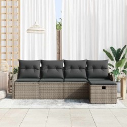 Ensemble de canapé de jardin avec coussin 5 pcs Gris Poly rotin 545597545597