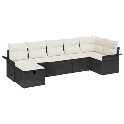 Ensemble de canapé de jardin avec coussin 7 pcs Noir Poly rotin 545603545603