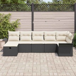 Ensemble de canapé de jardin avec coussin 7 pcs Noir Poly rotin 545603545603