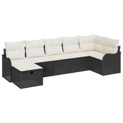 Ensemble de canapé de jardin avec coussin 7 pcs Noir Poly rotin 545605545605