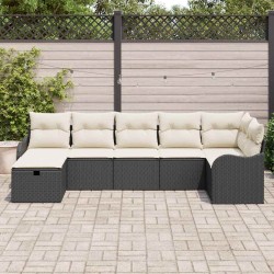 Ensemble de canapé de jardin avec coussin 7 pcs Noir Poly rotin 545605545605
