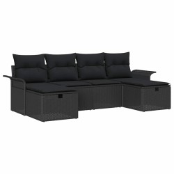 Ensemble de canapé de jardin avec coussin 6 pcs Noir Poly rotin 545606545606