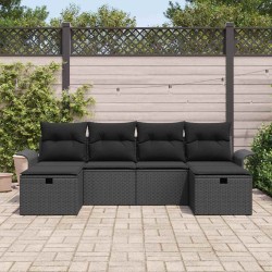 Ensemble de canapé de jardin avec coussin 6 pcs Noir Poly rotin 545606545606