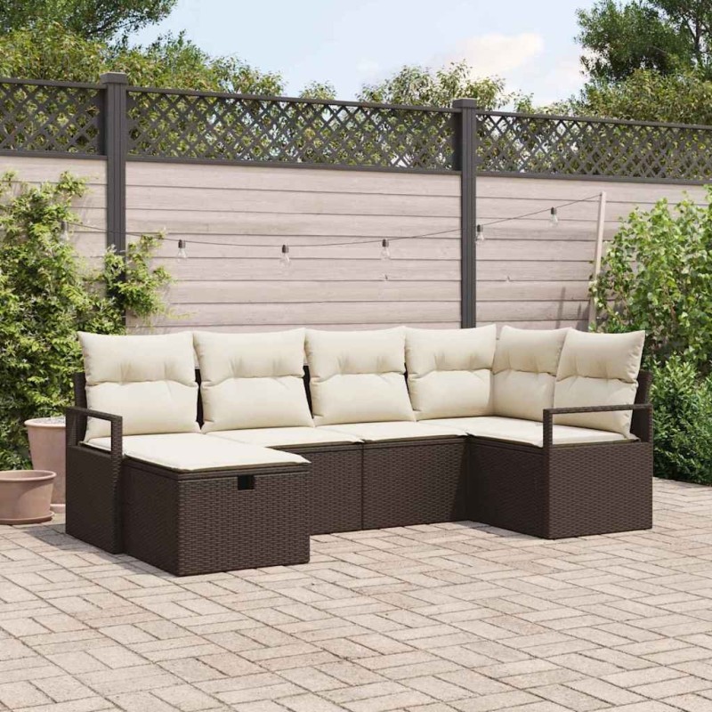 Ensemble de canapé de jardin 6 pcs Marron Poly rotin 545616545616
