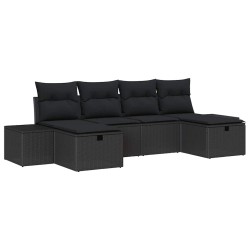 Ensemble de canapé de jardin avec coussin 6 pcs Noir polyrotin 545625545625