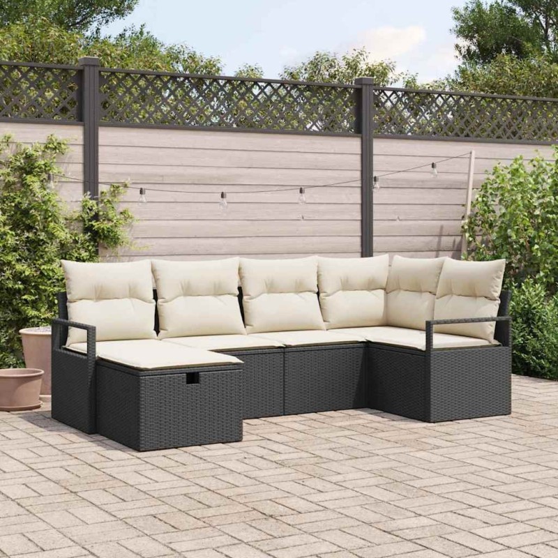 Ensemble de canapé de jardin avec coussin 6 pcs Noir polyrotin 545632545632