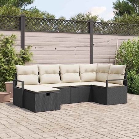 Ensemble de canapé de jardin avec coussin 6 pcs Noir polyrotin 545632545632