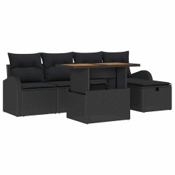 Ensemble de canapé de jardin avec coussin 6 pcs Noir polyrotin 545635545635