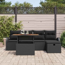 Ensemble de canapé de jardin avec coussin 6 pcs Noir polyrotin 545635545635