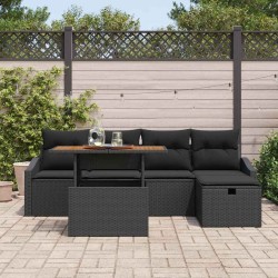 Ensemble de canapé de jardin avec coussin 6 pcs Noir polyrotin 545638545638