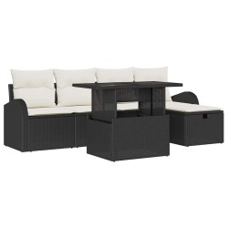 Ensemble de canapé de jardin avec coussin 6 pcs Noir Poly rotin 545639545639
