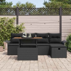 Ensemble de canapé de jardin avec coussin 6 pcs Noir polyrotin 545642545642