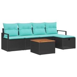 Ensemble de canapé de jardin avec coussin 6 pcs Noir polyrotin 545647545647