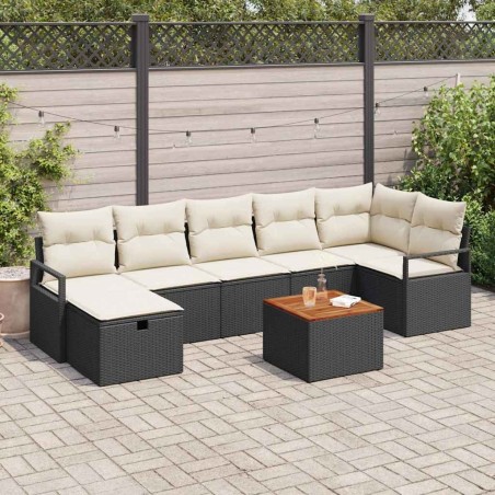 Ensemble de canapé de jardin avec coussin 8 pcs Noir polyrotin 545650545650
