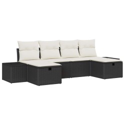 Ensemble de canapé de jardin avec coussin 6 pcs Noir polyrotin 545662545662