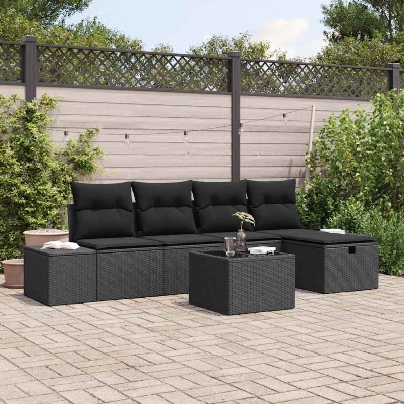 Ensemble de canapé de jardin avec coussin 6 pcs Noir polyrotin 545664545664