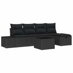 Ensemble de canapé de jardin avec coussin 6 pcs Noir polyrotin 545664545664