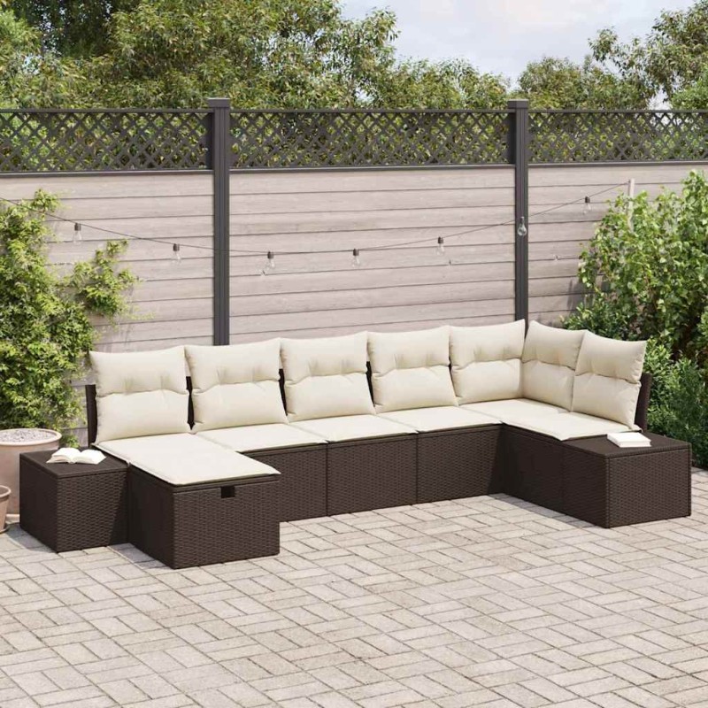 Ensemble de canapé de jardin 7 pcs Marron polyrotin 545669545669