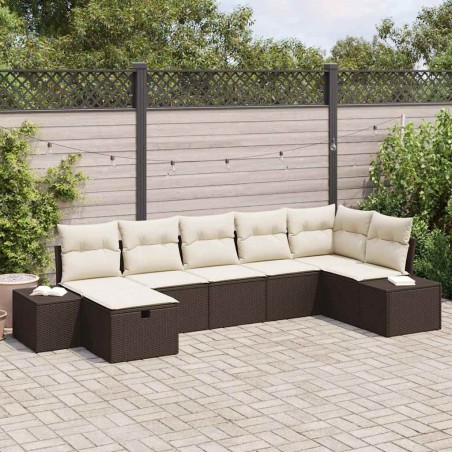 Ensemble de canapé de jardin 7 pcs Marron polyrotin 545669545669