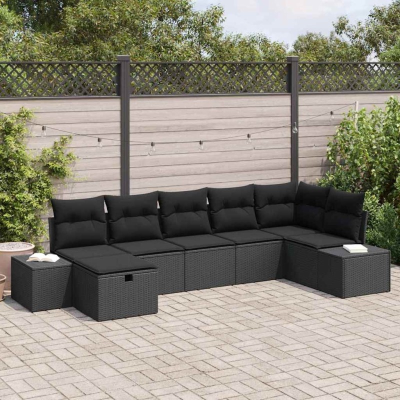 Ensemble de canapé de jardin avec coussin 7 pcs Noir polyrotin 545670545670