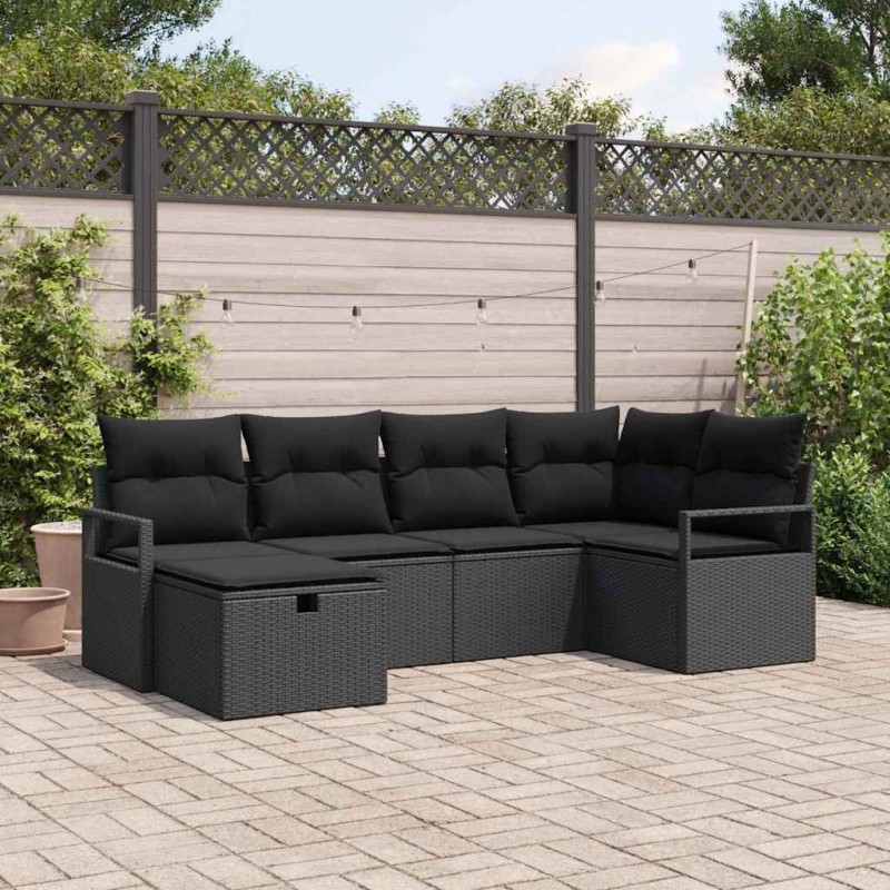 Ensemble de canapé de jardin avec coussin 6 pcs Noir polyrotin 545691545691