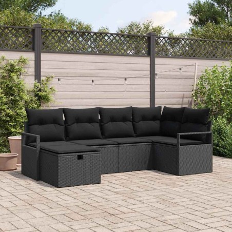Ensemble de canapé de jardin avec coussin 6 pcs Noir polyrotin 545691545691
