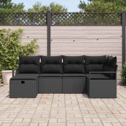 Ensemble de canapé de jardin avec coussin 6 pcs Noir polyrotin 545691545691