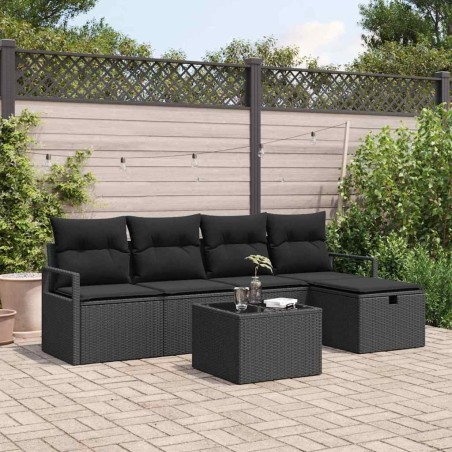 Ensemble de canapé de jardin avec coussin 6 pcs Noir Poly rotin 545695545695