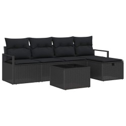 Ensemble de canapé de jardin avec coussin 6 pcs Noir Poly rotin 545695545695