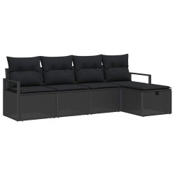 Ensemble de canapé de jardin avec coussin 5 pcs Noir Poly rotin 545696545696