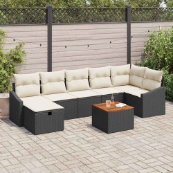 Ensemble de canapé de jardin avec coussin 8 pcs Noir polyrotin 545709545709