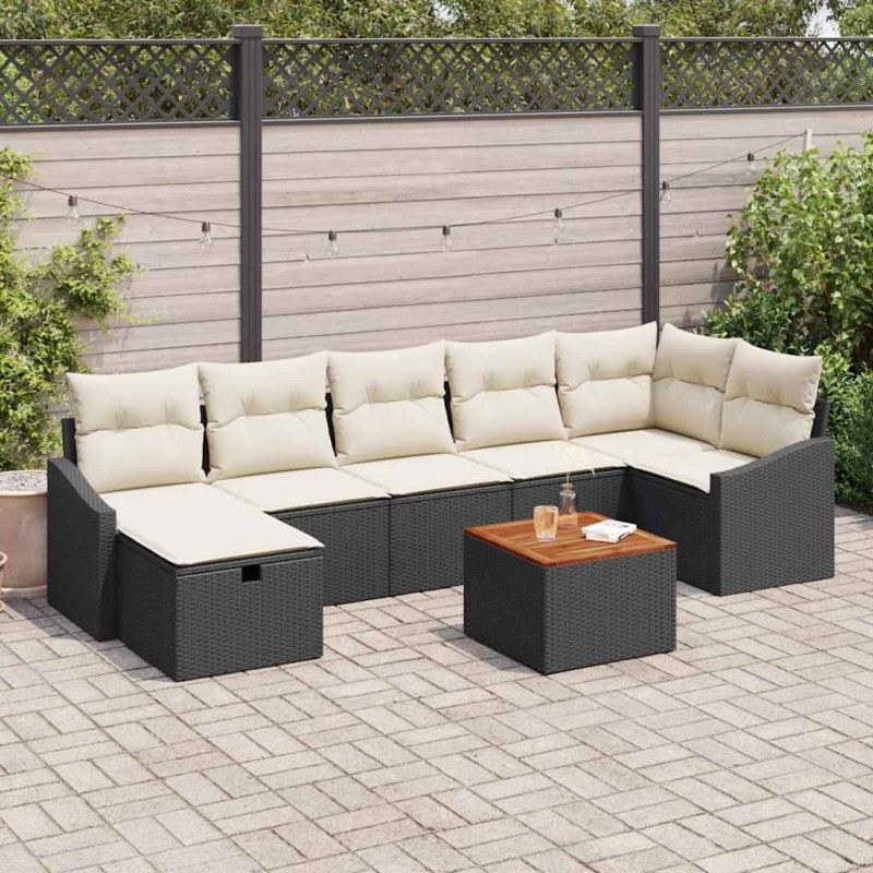 Ensemble de canapé de jardin avec coussin 8 pcs Noir polyrotin 545709545709