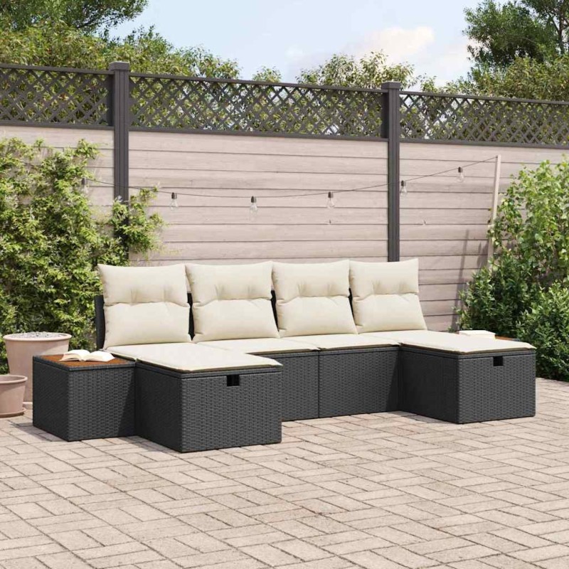Ensemble de canapé de jardin avec coussin 6 pcs Noir Poly rotin 545712545712