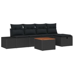 Ensemble de canapé de jardin avec coussin 6 pcs Noir polyrotin 545713545713