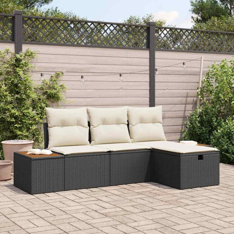 Ensemble de canapé de jardin avec coussin 4 pcs Noir Poly rotin 545714545714