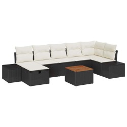Ensemble de canapé de jardin avec coussin 8 pcs Noir polyrotin 545716545716